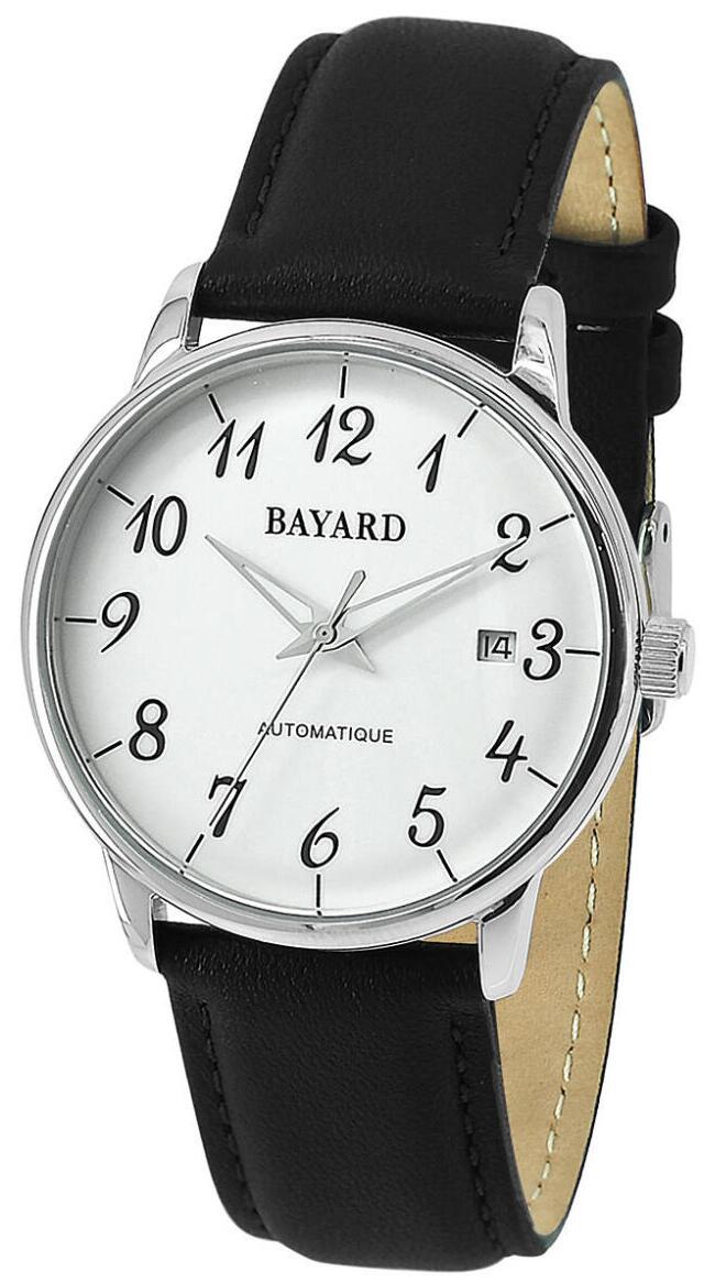 Montre automatique Bayard pour homme bracelet cuir noir avec date