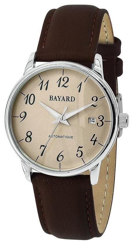Montre automatique Bayard pour homme bracelet cuir marron avec date
