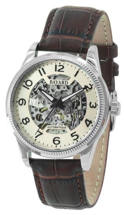 Montre automatique squelette marron bracelet cuir Bayard
