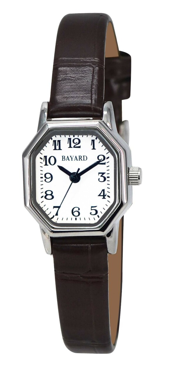 Montre pour dame boitier acier chrom&eacute; octogonale bracelet noir fa&ccedil;on cuir Bayard