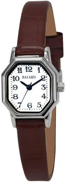 Montre pour dame boitier acier octogonale bracelet marron fa&ccedil;on cuir Bayard
