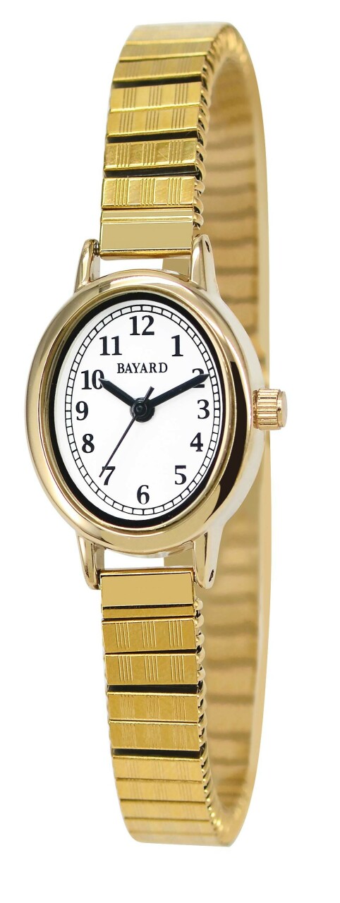 Montre &agrave; quartz ovale dor&eacute;e cadran blanc pour dame