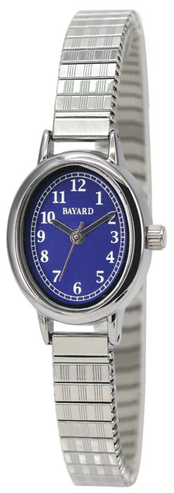 Montre à quartz ovale argentée cadran bleu pour dame