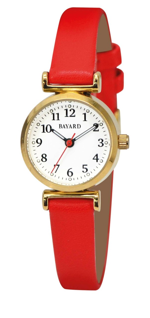 Montre &agrave; quartz ronde dor&eacute;e pour dame bracelet rouge