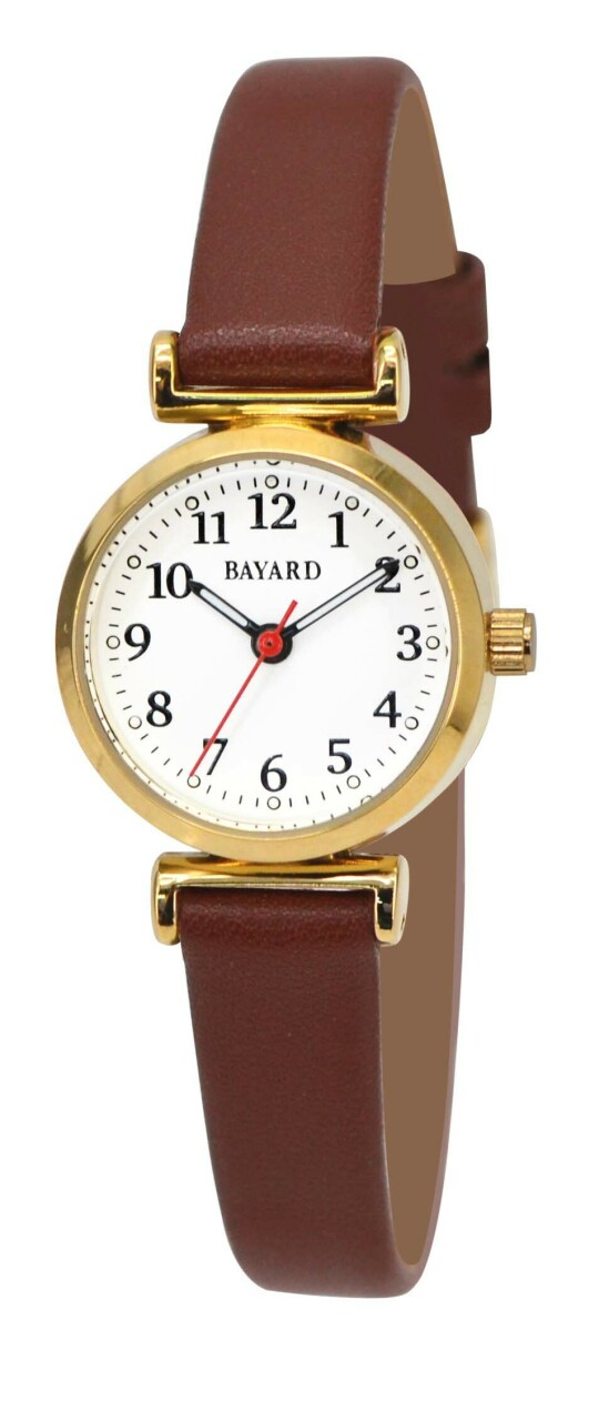 Montre &agrave; quartz ronde dor&eacute;e pour dame bracelet marron