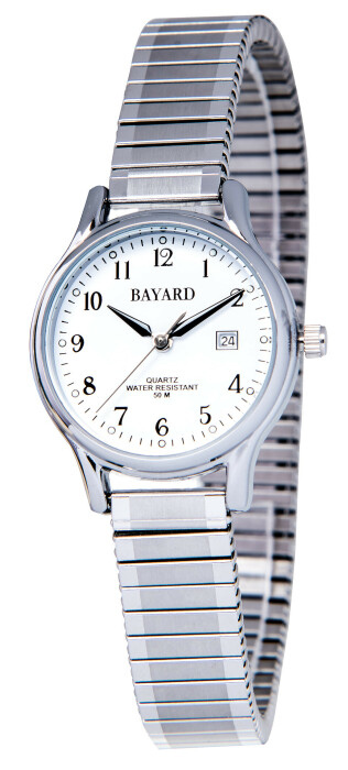 Montre pour femme boitier argenté bracelet extensible avec date