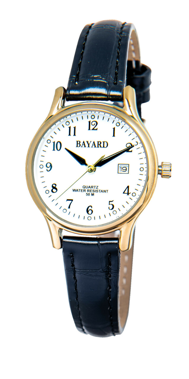 Montre pour femme boitier dor&eacute; bracelet bleu marine avec date