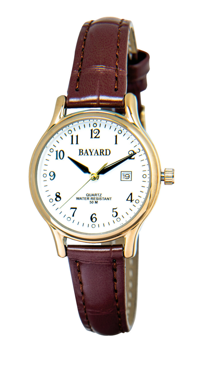 Montre pour femme boitier dor&eacute; bracelet bordeaux avec date