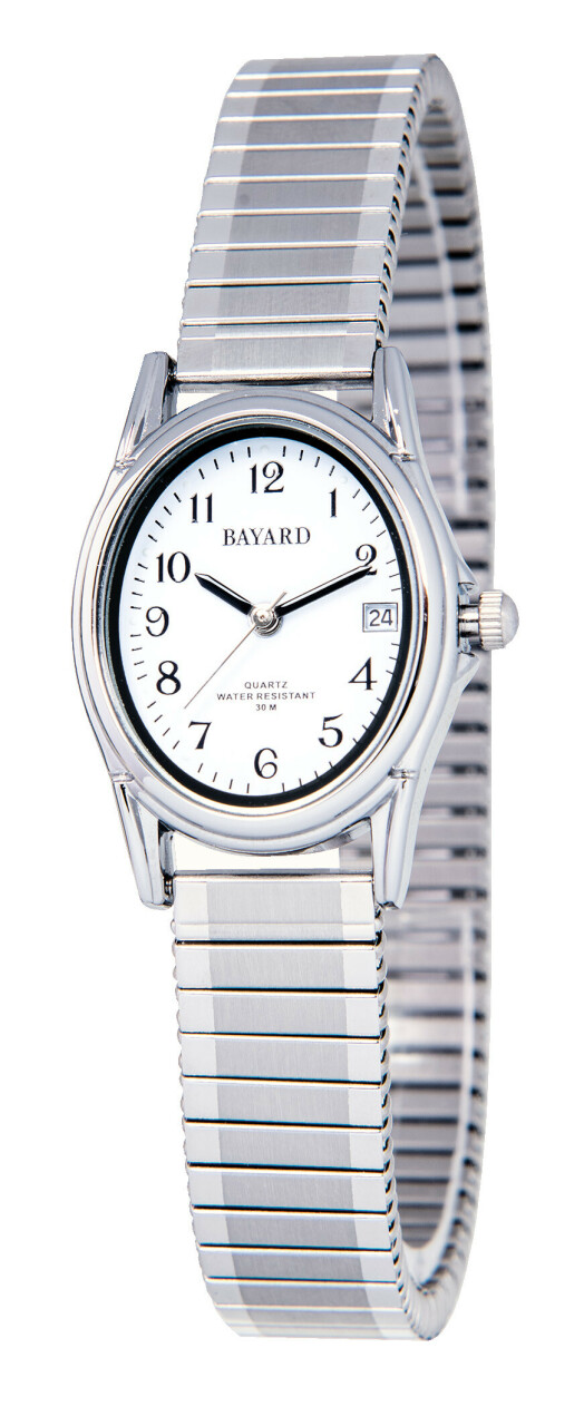 Montre fine argent&eacute;e Bayard pour femme avec date