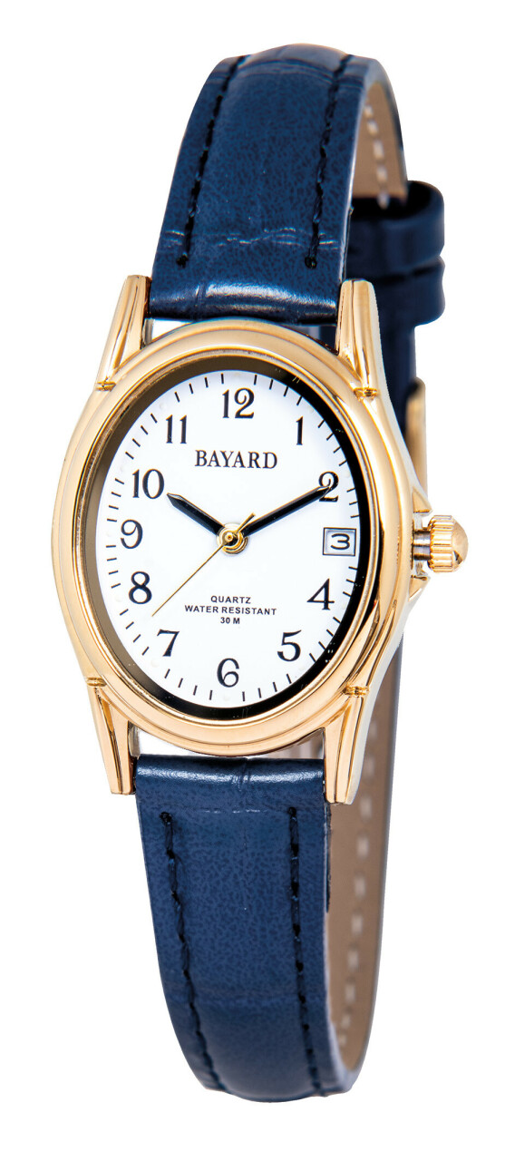 Montre pour femme boitier ovale bracelet bleu avec date