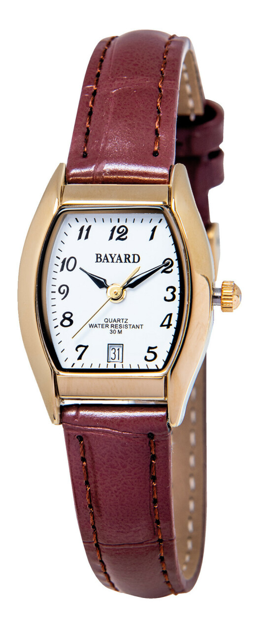 Montre tonneau marron pour femme avec date