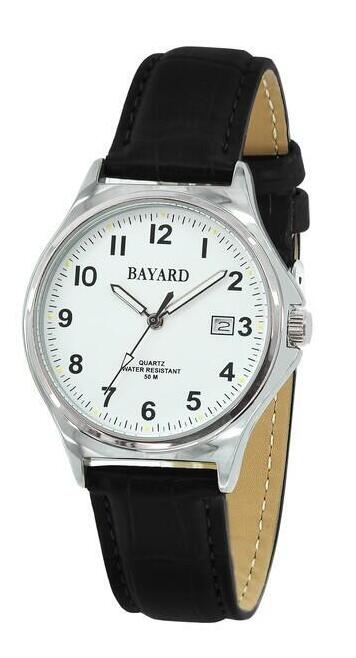 Montre ronde pour homme bracelet noir avec date Bayard