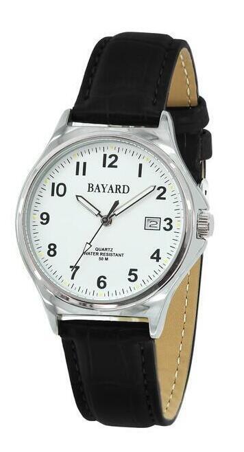 Montre ronde pour homme bracelet noir avec date Bayard