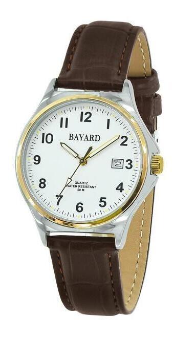 Montre ronde pour homme bracelet marron avec date Bayard