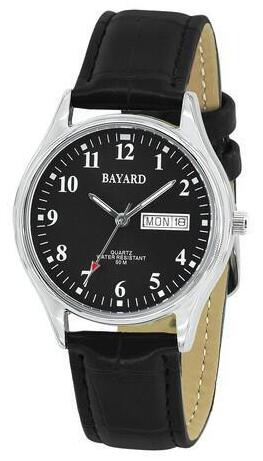 Montre ronde noire avec date et jour en fran&ccedil;ais Bayard