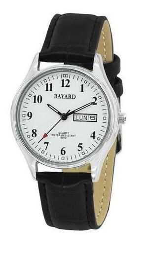 Montre ronde pour homme bracelet noir avec date et jour en fran&ccedil;ais Bayard