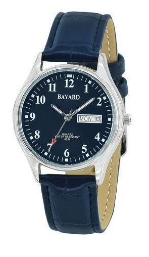 Montre ronde pour homme bracelet bleu avec date et jour en fran&ccedil;ais Bayard