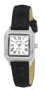 Montre carr&eacute;e argent&eacute;e bracelet en cuir noir pour femme Bayard