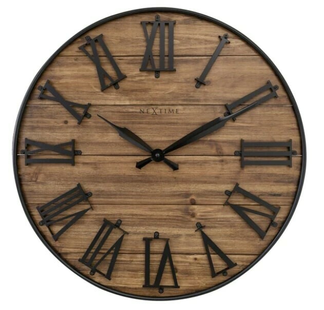 Grande horloge murale silencieuse en bois chiffres romains