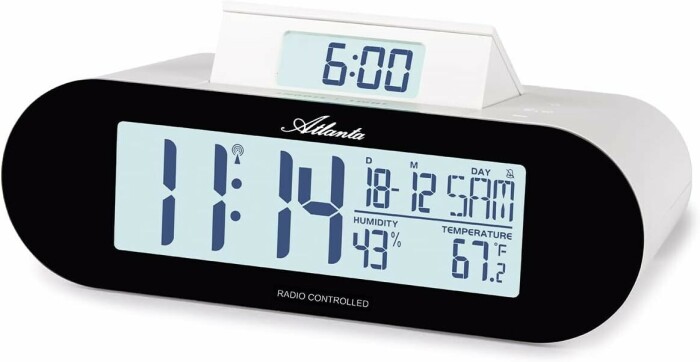 Réveil radio-piloté digital rectangle date et température