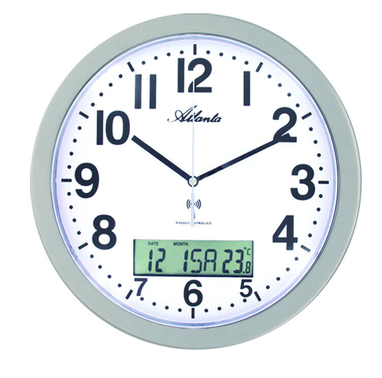 Pendule murale avec calendrier entourage gris