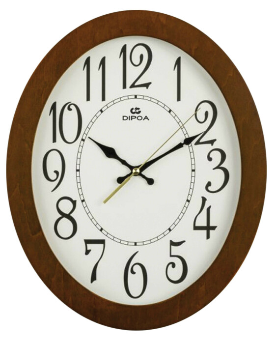 Horloge murale silencieuse ovale en bois couleur merisier