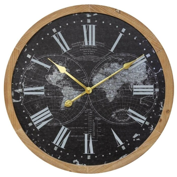 Horloge murale géante mappemonde en bois