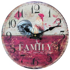 Pendule murale en bois vieilli rouge coq