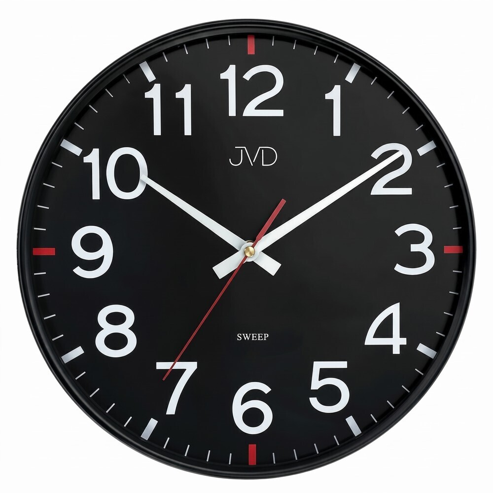 Horloge murale silencieuse noire JVD trotteuse rouge
