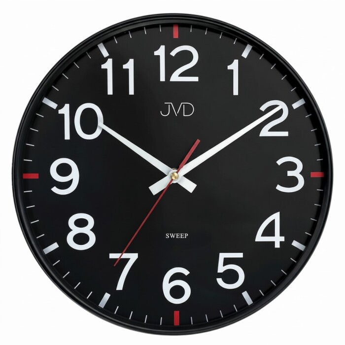 Horloge murale silencieuse noire JVD trotteuse rouge