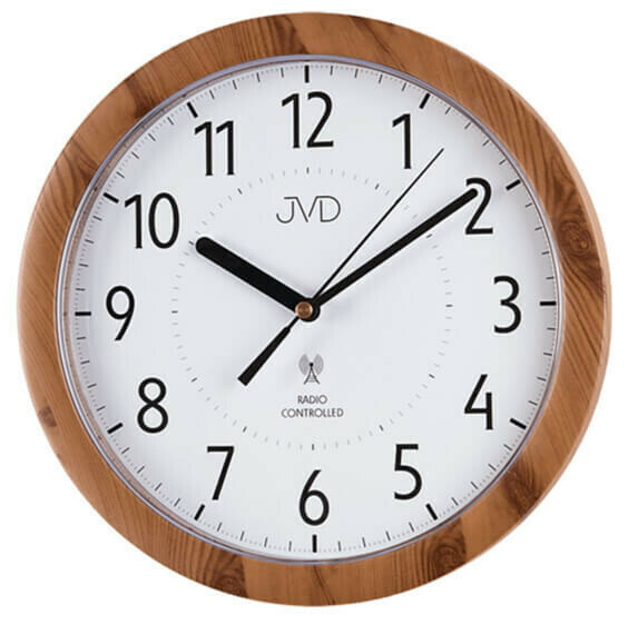 Horloge murale ronde radio-pilot&eacute;e fa&ccedil;on bois moyen