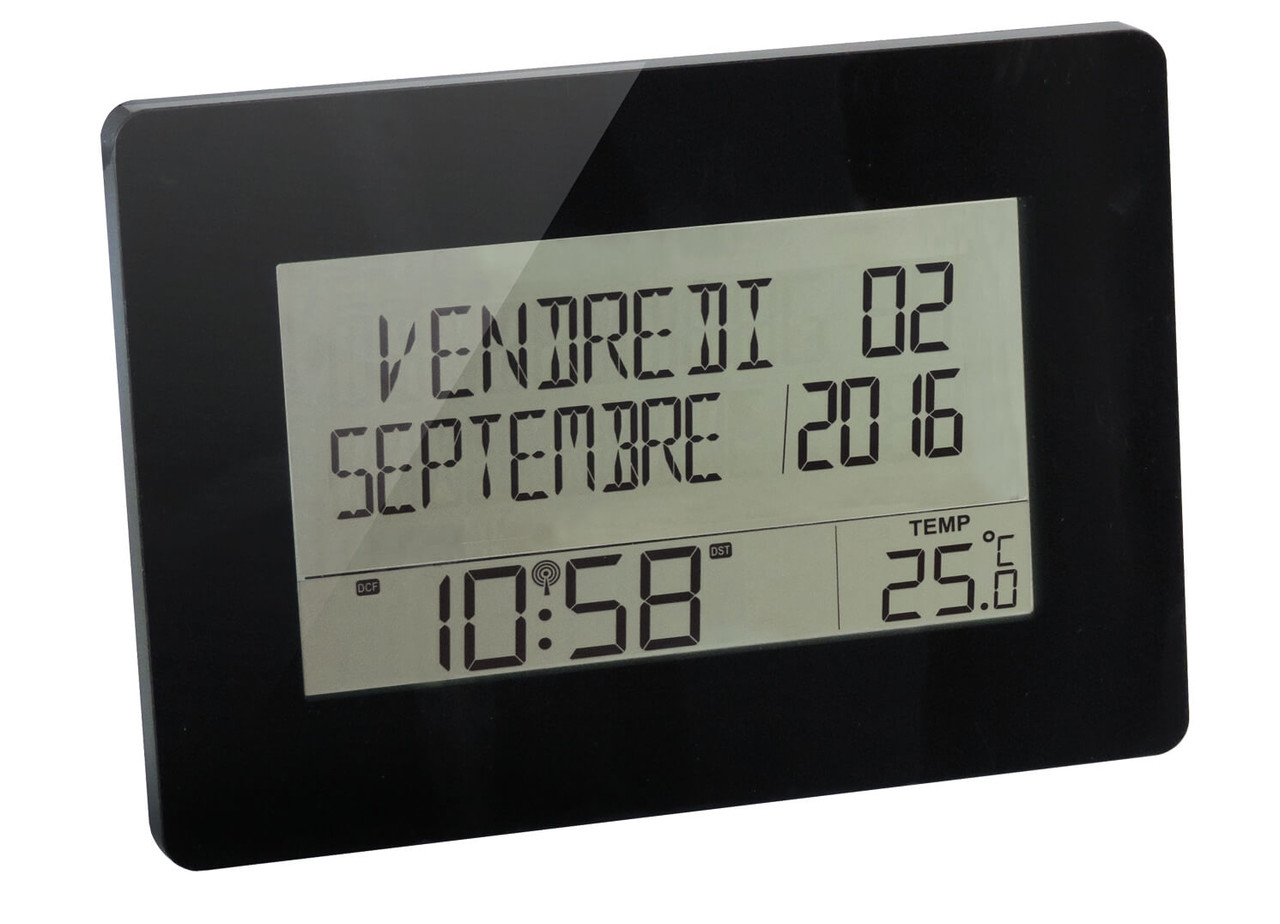 Horloge murale digitale radio pilot&eacute;e noir calendrier en fran&ccedil;ais