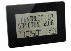 Horloge murale digitale radio pilotée noir calendrier en français