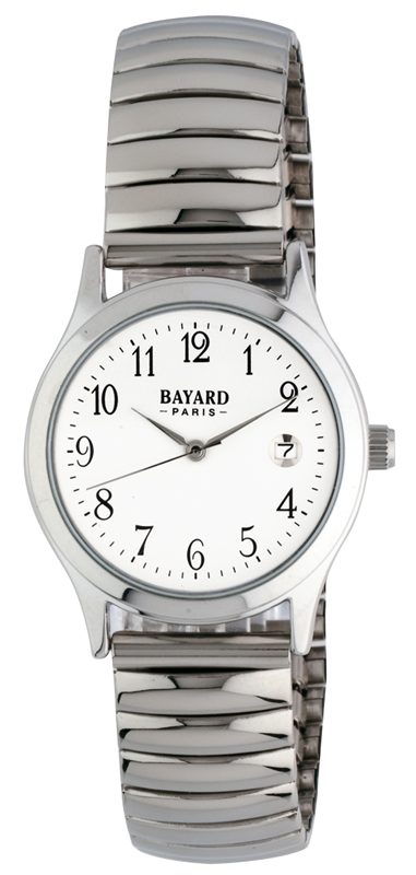 Montre à quartz ronde argentée bracelet extensible avec date