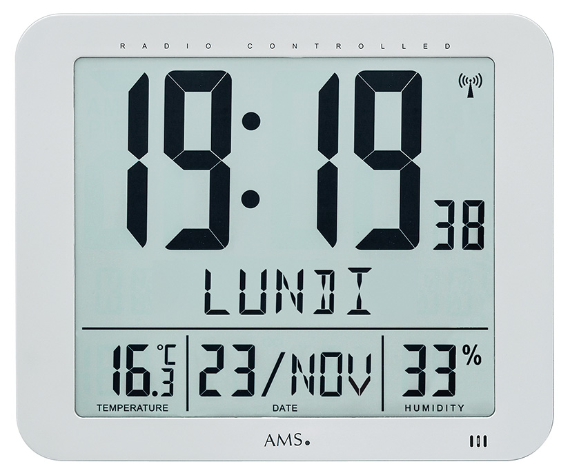 Jumbo lcd radio contrôlée horloge murale avec affichage température et d'humidité