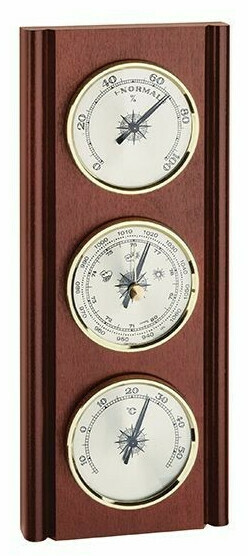 Baromètre Thermomètre Hygromètre Ancien – Bois Et Laiton – Altitude – Vintage