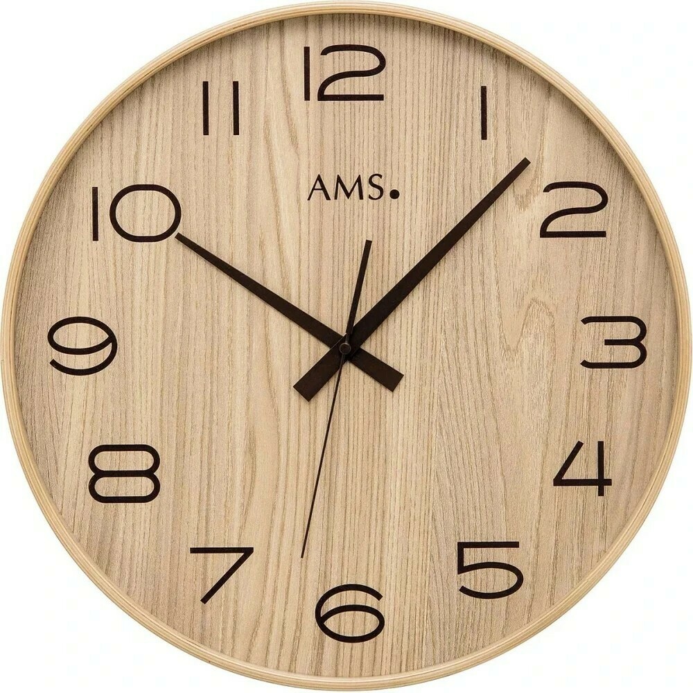 Horloge murale ronde radio-pilot&eacute; couleur bois clair 32 cm