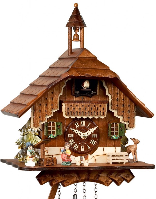 Horloge coucou m&eacute;canique chalet 1 jour clocher
