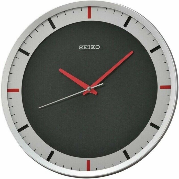 Pendule murale silencieuse grise Seiko aiguilles rouges