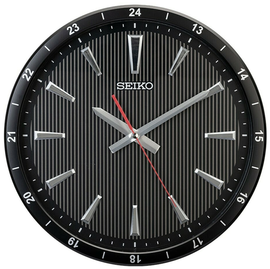 Pendule murale silencieuse noire Seiko index en relief