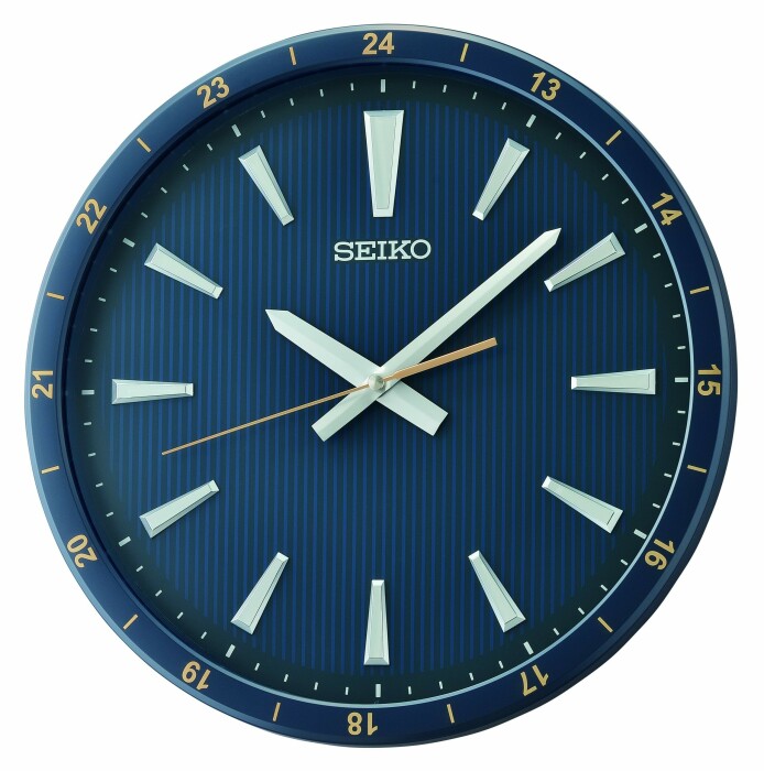 Pendule murale silencieuse bleue Seiko index en relief