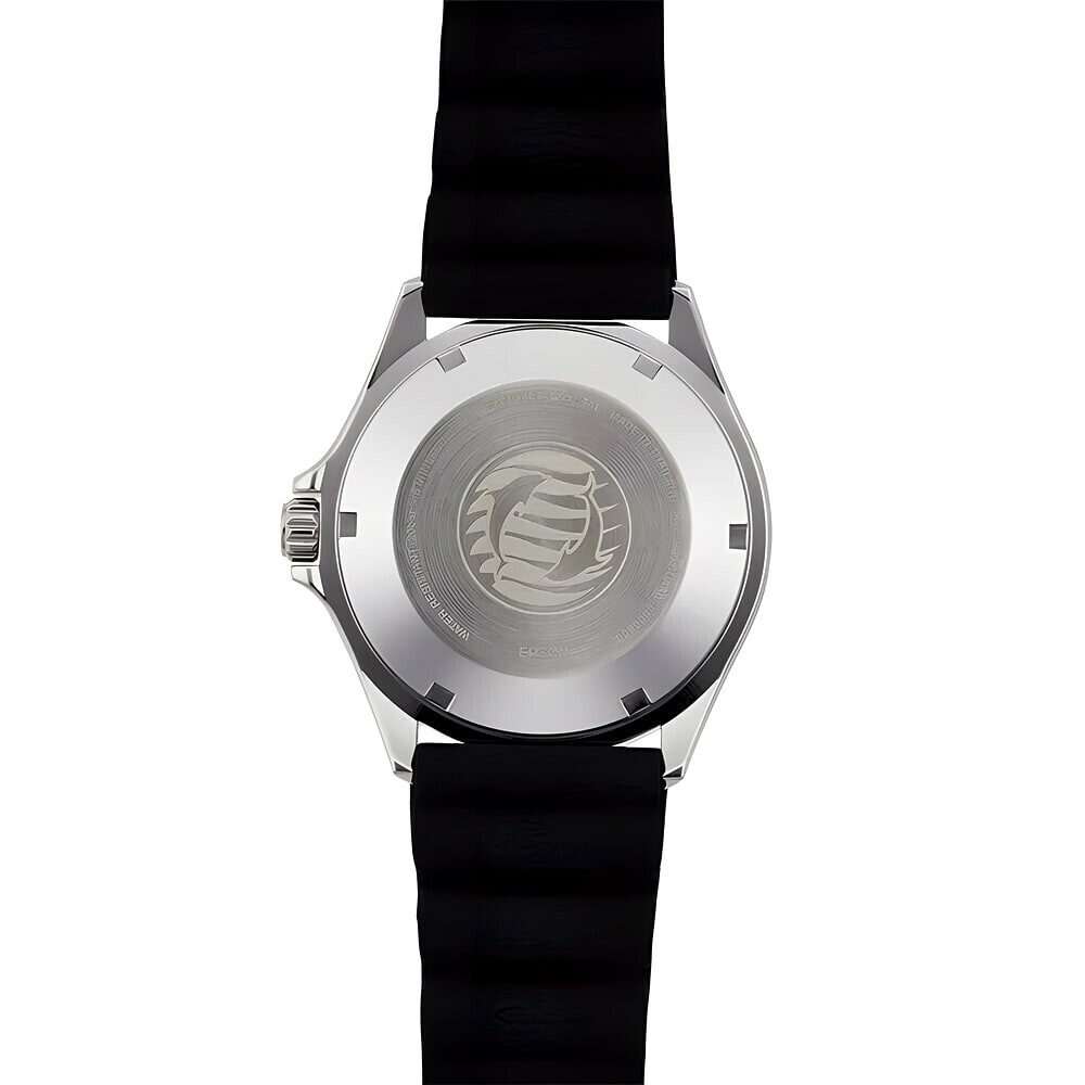 Montre ORIENT automatique cadran bleu bracelet noir en m&eacute;tal argent&eacute; pour homme avec date arriere