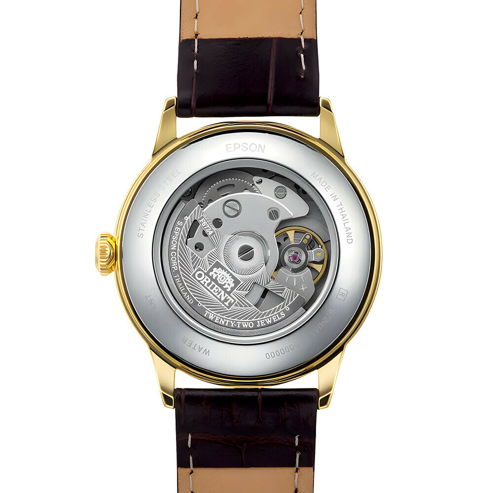 Montre automatique Orient Bambino bo&icirc;tier dor&eacute; homme RA-AC0M01S arri&egrave;re