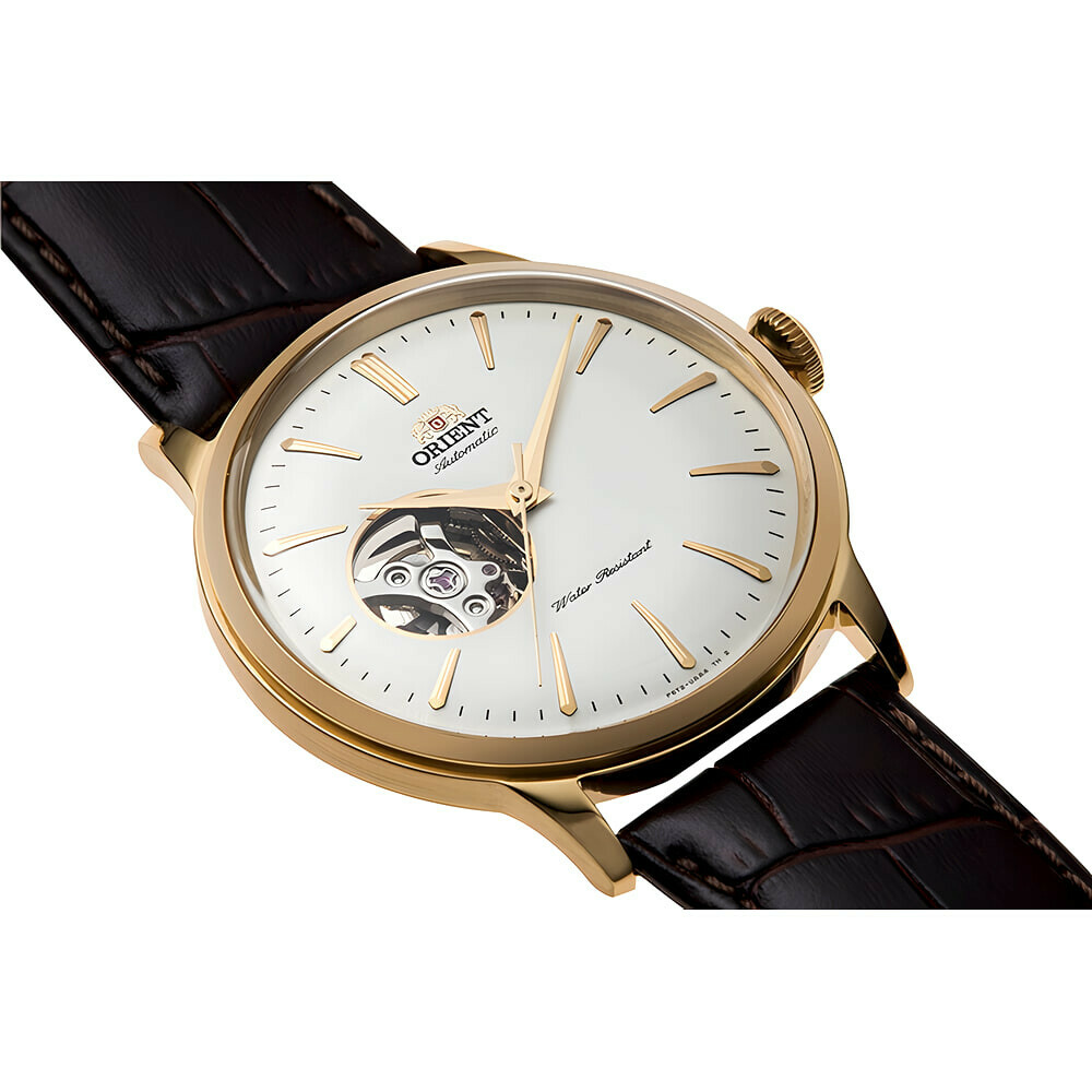 Montre automatique Orient open heart dor&eacute;e homme RA-AG0003S10B profil