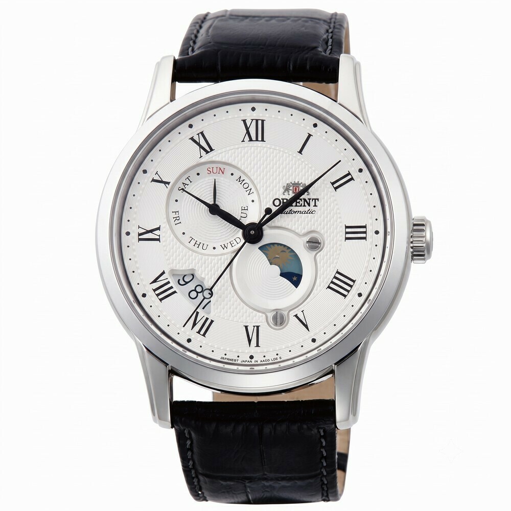 Montre automatique Orient phase de lune cadran blanc homme RA-AK0008S