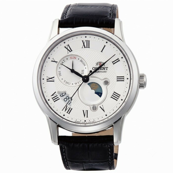 Montre automatique Orient phase de lune cadran blanc homme RA-AK0008S