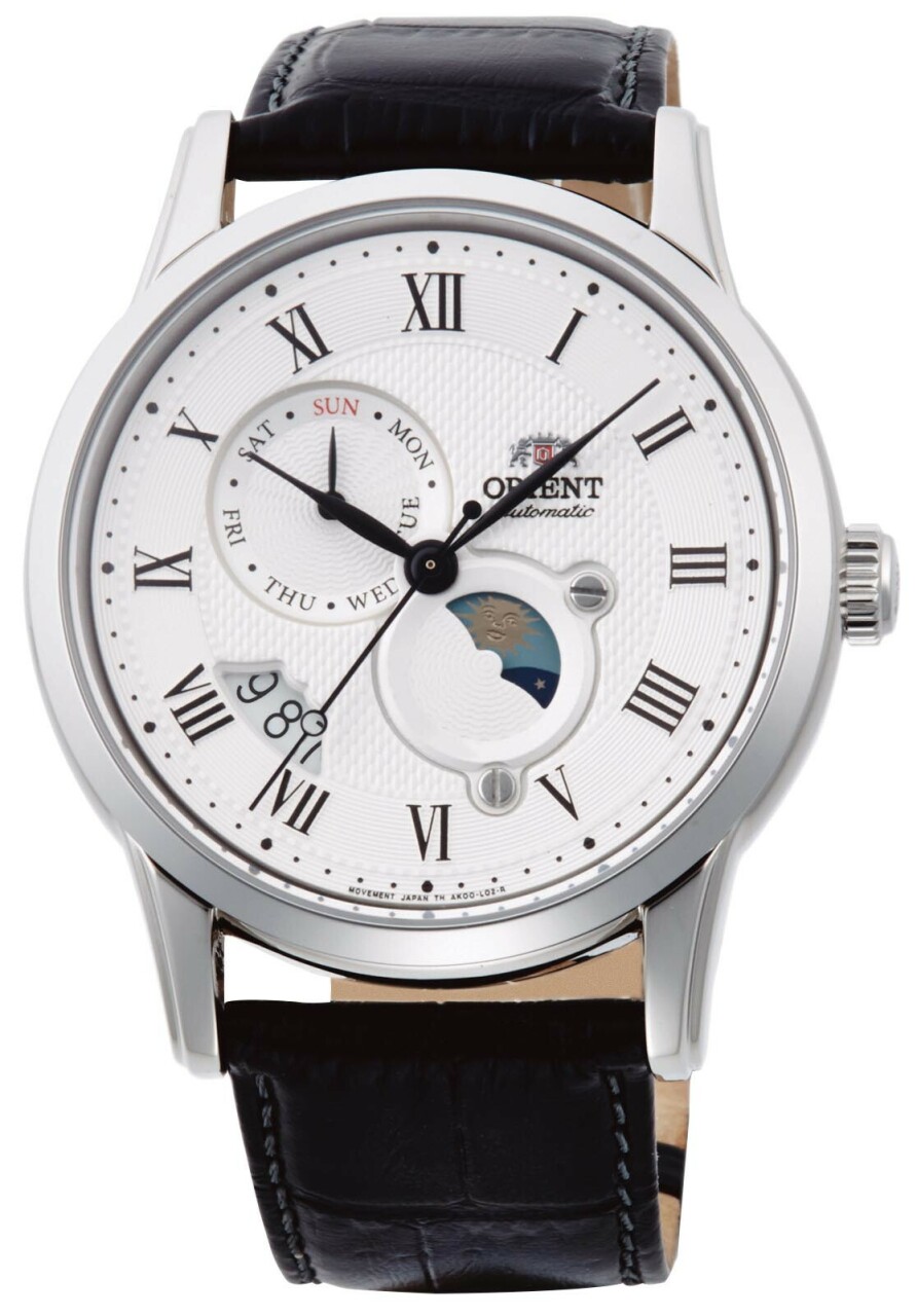 Montre automatique en m&eacute;tal argent&eacute; cadran blanc pour homme avec date et phase de lune