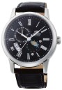 Montre automatique en m&eacute;tal argent&eacute; cadran noir pour homme avec date et phase de lune