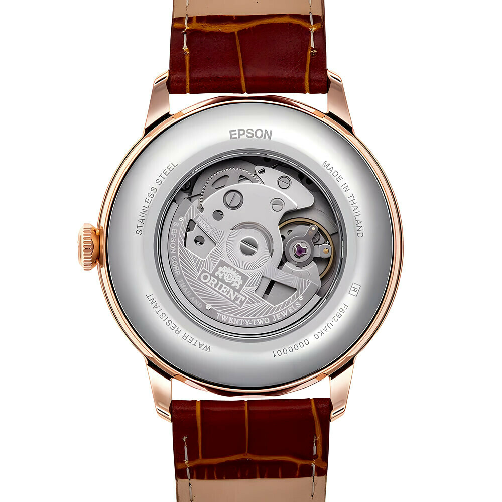 Montre automatique Orient bo&icirc;tier dor&eacute; ros&eacute; homme RA-AK0801S arriere