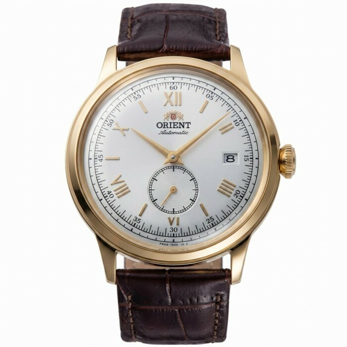 Montre automatique Orient Bambino petite seconde dor&eacute;e blanc homme RA-AP0105Y